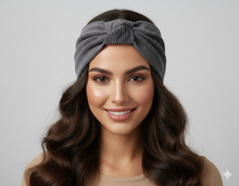 Load image into Gallery viewer, Turbante in Cotone Velluto Dark grigio Made in Italy Fascia Capelli Hairband headband