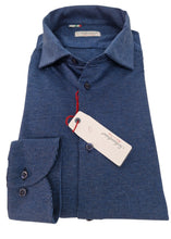 Carica l'immagine nel visualizzatore di Gallery, Polo Camicia blu gessata jersey in maglia puro cotone morbido alta qualità made in italy knit Jersey