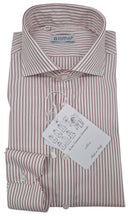 Carica l'immagine nel visualizzatore di Gallery, Camicia Rigata bacchettino rosso bordeuax alta qualità titolo 100 righino rosso puro cotone Made in Italy