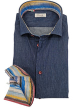 Carica l'immagine nel visualizzatore di Gallery, Camicia jeans con inserti interno collo polsi fantasia Made in Italy