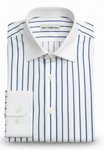 Carica l'immagine nel visualizzatore di Gallery, Camicia a righe con colletto e polsino bianchi 100% cotone popeline Made in Italy