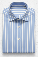 Carica l'immagine nel visualizzatore di Gallery, Camicia Uomo Fasciato azzurro tessuto alta qualità puro cotone titolo 120 twill Made in Italy