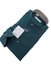 Carica l'immagine nel visualizzatore di Gallery, Camicia Lino verde bosco coreana alta qualità Made in Italy