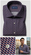Carica l'immagine nel visualizzatore di Gallery, Camicia Uomo fantasia blu rossa 100% cotone popeline Made in Italy