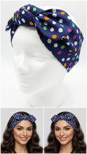 Load image into Gallery viewer, Turbante blu fantasia pois multicolor cotone Fascia Capelli Made in Italy Hairband headband