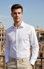 Carica l'immagine nel visualizzatore di Gallery, Camicia Bianca Uomo puro cotone colletto mezzo francese 100% cotone Made in Italy