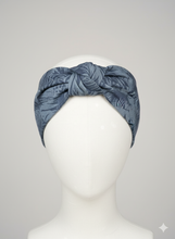 Load image into Gallery viewer, Turbante in Cotone denim flower Made in Italy Fascia Capelli Hairband headband
