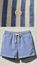 Carica l'immagine nel visualizzatore di Gallery, Bermuda Pantaloncino fantasia 100% Cotone Lino rigato azzurro Made in Italy Fantasia Shorts 2 tasche laterali