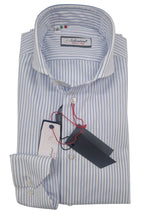 Load image into Gallery viewer, Camicia Rigata Azzurra tessuto Rigato azzurro Made in Italy popeline alta qualità