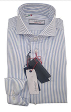 Load image into Gallery viewer, Camicia Rigata Azzurra tessuto Rigato azzurro Made in Italy popeline alta qualità