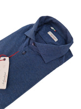 Carica l'immagine nel visualizzatore di Gallery, Polo Camicia blu gessata jersey in maglia puro cotone morbido alta qualità made in italy knit Jersey