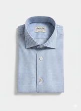 Carica l'immagine nel visualizzatore di Gallery, Camicia Uomo Azzurra pied de puole azzurro tessuto lavorato alta qualità puro cotone operato oxford Made in Italy