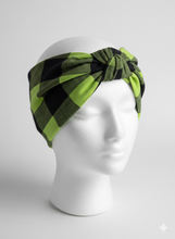 Load image into Gallery viewer, Turbante flanella verde a scacchi neri in fantasia cotone Fascia Capelli Made in Italy Hairband headband