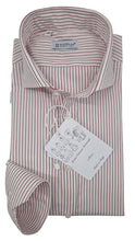 Carica l'immagine nel visualizzatore di Gallery, Camicia Rigata bacchettino rosso bordeuax alta qualità titolo 100 righino rosso puro cotone Made in Italy