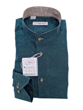Carica l'immagine nel visualizzatore di Gallery, Camicia Lino verde bosco coreana alta qualità Made in Italy