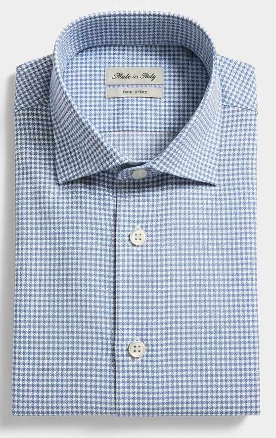 Camicia Uomo Azzurra pied de puole azzurro tessuto lavorato alta