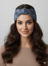 Load image into Gallery viewer, Turbante in Cotone denim flower Made in Italy Fascia Capelli Hairband headband
