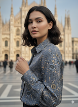 Carica l'immagine nel visualizzatore di Gallery, Camicia Donna Slim fantasia floreale dark puro Cotone Made in Italy