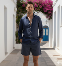 Carica l'immagine nel visualizzatore di Gallery, Bermuda Pantaloncino blu punta spillo bianco 100% Cotone Made in Italy Fantasia Shorts 2 tasche laterali