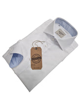 Carica l'immagine nel visualizzatore di Gallery, Camicia Bianca con inserti interno collo polsi rigato azzurro Made in Italy