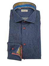 Carica l'immagine nel visualizzatore di Gallery, Camicia jeans con inserti interno collo polsi fantasia Made in Italy