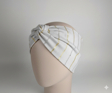 Load image into Gallery viewer, Turbante in Cotone bianco con laminato oro e argento Made in Italy Fascia Capelli Hairband headband