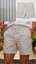 Carica l'immagine nel visualizzatore di Gallery, Boxer Mare Bermuda riga marrone puro Cotone costume da bagno Made in Italy Shorts 2 tasche laterali