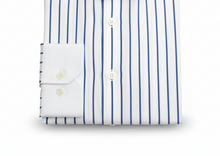 Carica l'immagine nel visualizzatore di Gallery, Camicia a righe con colletto e polsino bianchi 100% cotone popeline Made in Italy