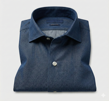 Load image into Gallery viewer, Camicia blu Denim 100% cotone chambrai Made in Italy