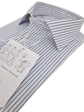 Carica l'immagine nel visualizzatore di Gallery, Camicia Uomo Rigata azzurra alta qualità titolo 100 righino azzurro blu puro cotone Made in Italy