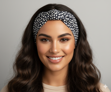Carica l'immagine nel visualizzatore di Gallery, Turbante Nero in fantasia geometrica cotone Fascia Capelli Made in Italy Hairband headband