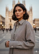 Carica l'immagine nel visualizzatore di Gallery, Camicia Donna spigatino chevron vinaccia bottonato Casual Camicione puro Cotone Made in Italy