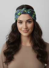 Carica l'immagine nel visualizzatore di Gallery, Turbante verde blu fantasia geometrica Made in Italy Fascia Capelli Hairband headband