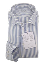 Carica l'immagine nel visualizzatore di Gallery, Camicia Uomo Rigata azzurra alta qualità titolo 100 righino azzurro blu puro cotone Made in Italy