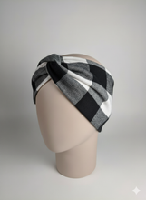 Load image into Gallery viewer, Turbante in Cotone scozzese bianco nero a scacchi Made in Italy Fascia Capelli Hairband headband