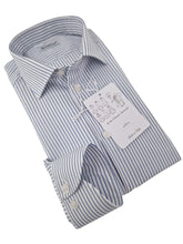 Carica l'immagine nel visualizzatore di Gallery, Camicia Uomo Rigata azzurra alta qualità titolo 100 righino azzurro blu puro cotone Made in Italy