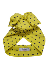 Load image into Gallery viewer, Turbante Pois giallo blu puro cotone Made in Italy Fascia Capelli hairband