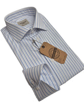 Carica l'immagine nel visualizzatore di Gallery, Camicia Uomo Riga azzurra alta puro cotone Made in Italy