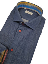 Carica l'immagine nel visualizzatore di Gallery, Camicia jeans con inserti interno collo polsi fantasia Made in Italy