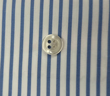 Load image into Gallery viewer, Camicia Uomo a righe azzurra rigato popeline titolo 120 alta qualità elegante puro cotone colletto mezzo francese oxford Made in Italy