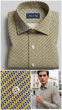 Carica l'immagine nel visualizzatore di Gallery, Camicia Uomo fantasia giallo blu stampata puro cotone popeline 100% Made in Italy