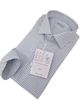 Carica l'immagine nel visualizzatore di Gallery, Camicia Uomo Rigata azzurra alta qualità titolo 100 righino azzurro blu puro cotone Made in Italy