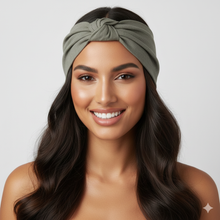 Carica l'immagine nel visualizzatore di Gallery, Turbante in cotone lino verdone cachi Fascia Capelli Made in Italy Hairband headband