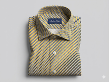 Carica l'immagine nel visualizzatore di Gallery, Camicia Uomo fantasia giallo blu stampata puro cotone popeline 100% Made in Italy