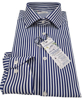Carica l'immagine nel visualizzatore di Gallery, Camicia No Stiro fasciata Blu Stretch tessuto fresco anti alone Rigato blu Performance Made in Italy