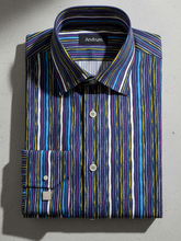 Carica l'immagine nel visualizzatore di Gallery, Camicia Fantasia blu Rigata stampa multicolor Made in Italy