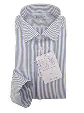 Carica l'immagine nel visualizzatore di Gallery, Camicia Uomo Rigata azzurra alta qualità titolo 100 righino azzurro blu puro cotone Made in Italy