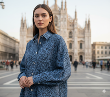 Carica l'immagine nel visualizzatore di Gallery, Camicione Donna denim fantasia foliage Casual Camicione puro Cotone Made in Italy