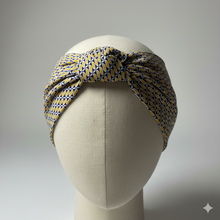 Carica l'immagine nel visualizzatore di Gallery, Turbante in cotone fantasia giallo blu Made in Italy Fascia Capelli Hairband headband
