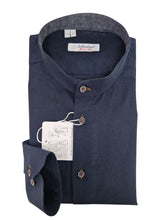 Carica l'immagine nel visualizzatore di Gallery, Camicia Guru blu navy Lino coreana puro lino blu navy alta qualità Made in Italy